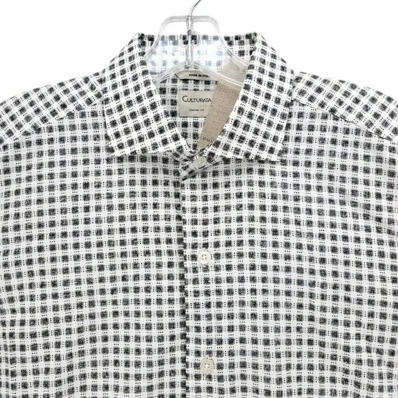 culturata dress shirts Culturata Shirts | Nwt Culturata Button Up Shirt Black White Geometric Pattern Size Xl 17.5 - 44 | Color: Black/White | Size: Xl